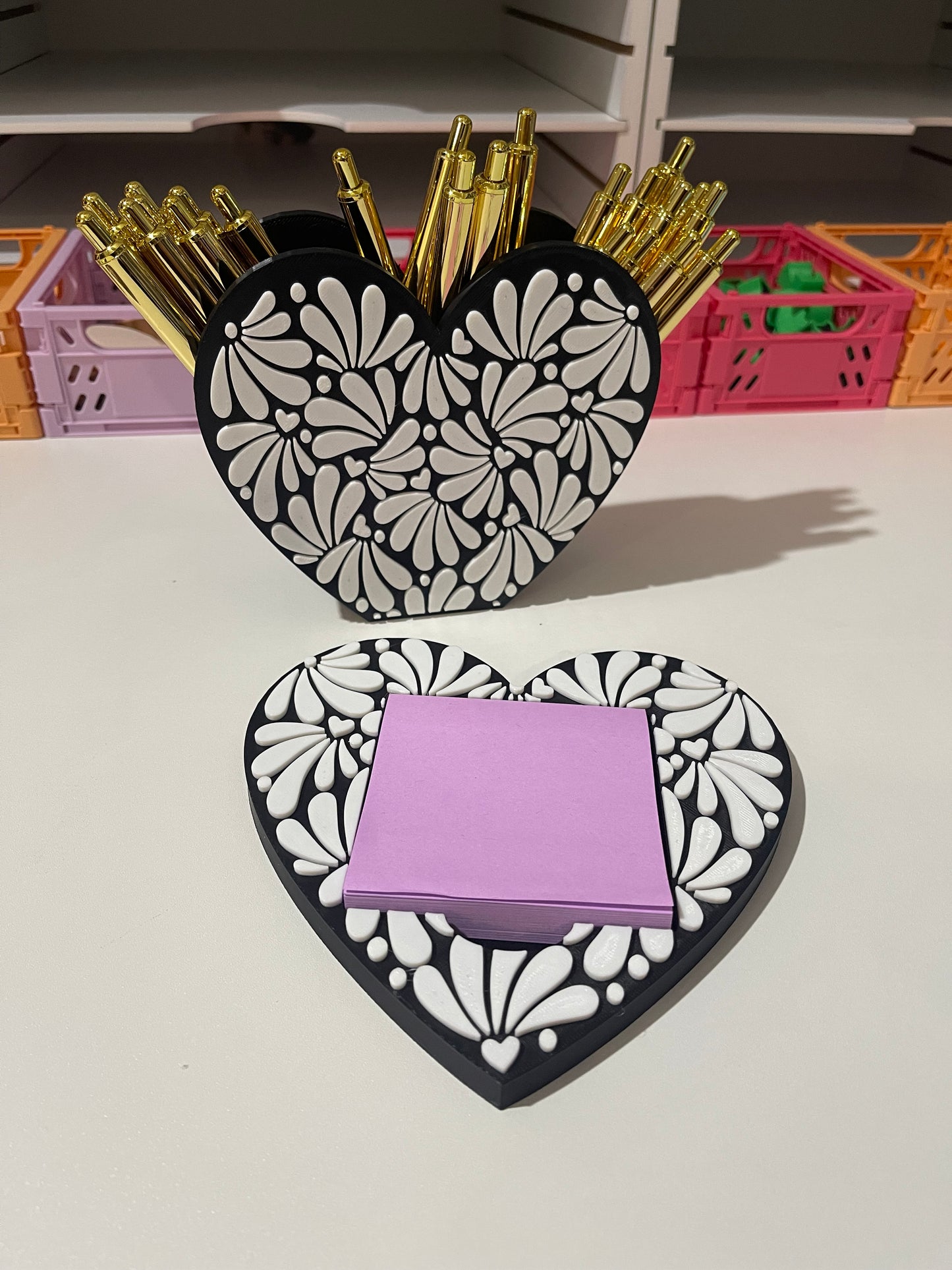 Heart Talavera pen & sticky note holder