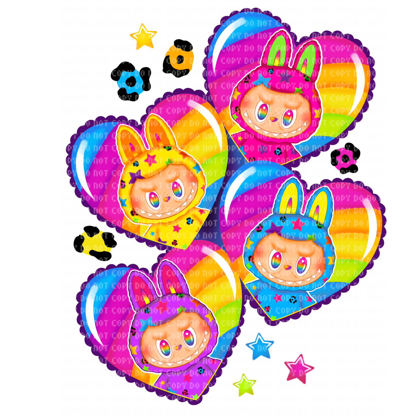 RAINBOW HEART LABUBUS DTF TRANSFER