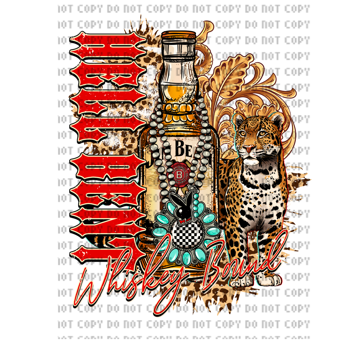 Whiskey cheetah DTF transfer