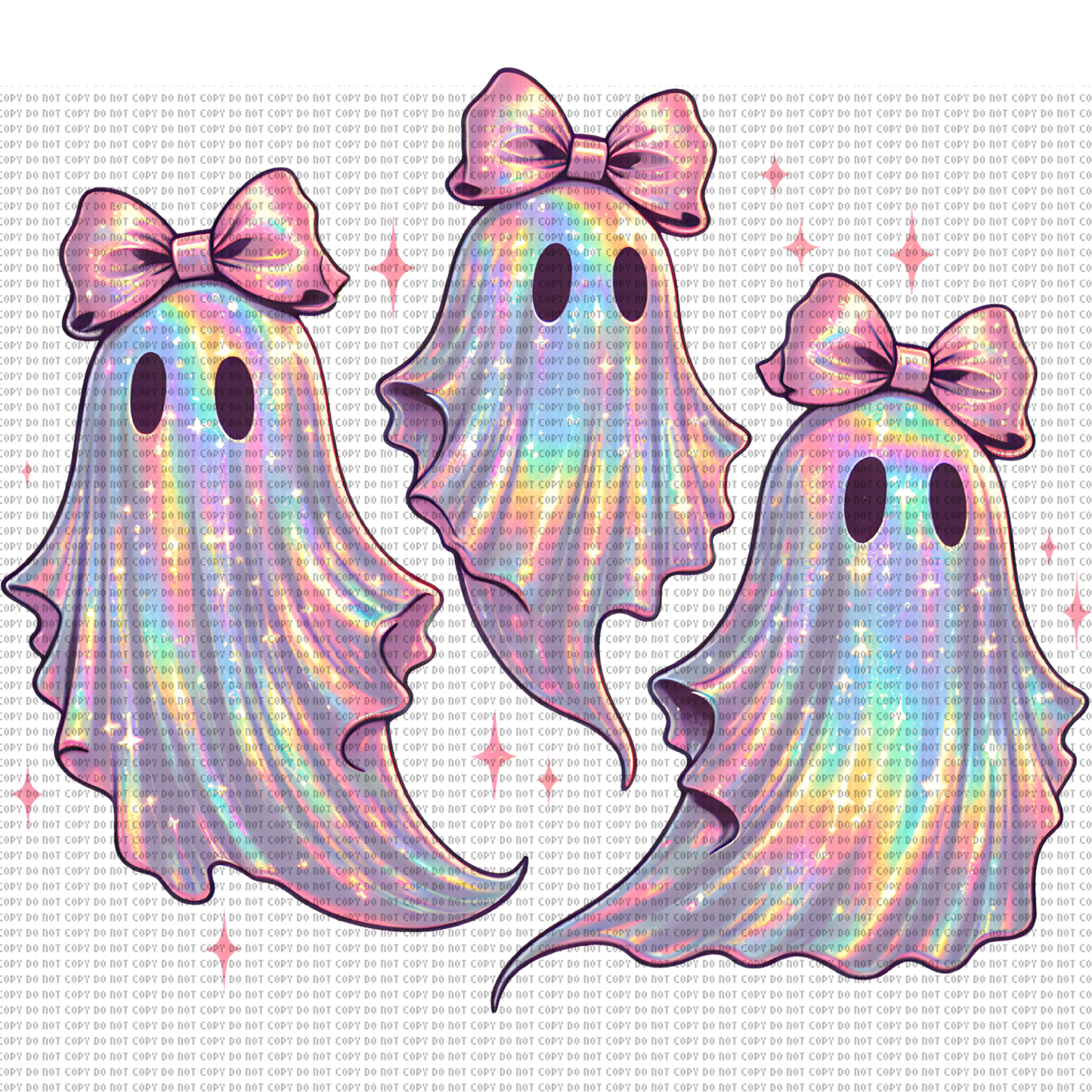 3 iridescent ghosts DTF transfer