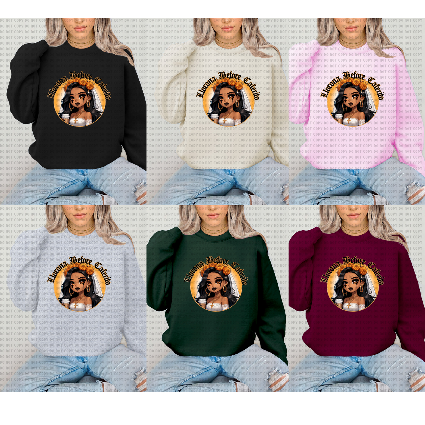 LLORONA BEFORE CAFECITO UNISEX CREWNECK SWEATERS