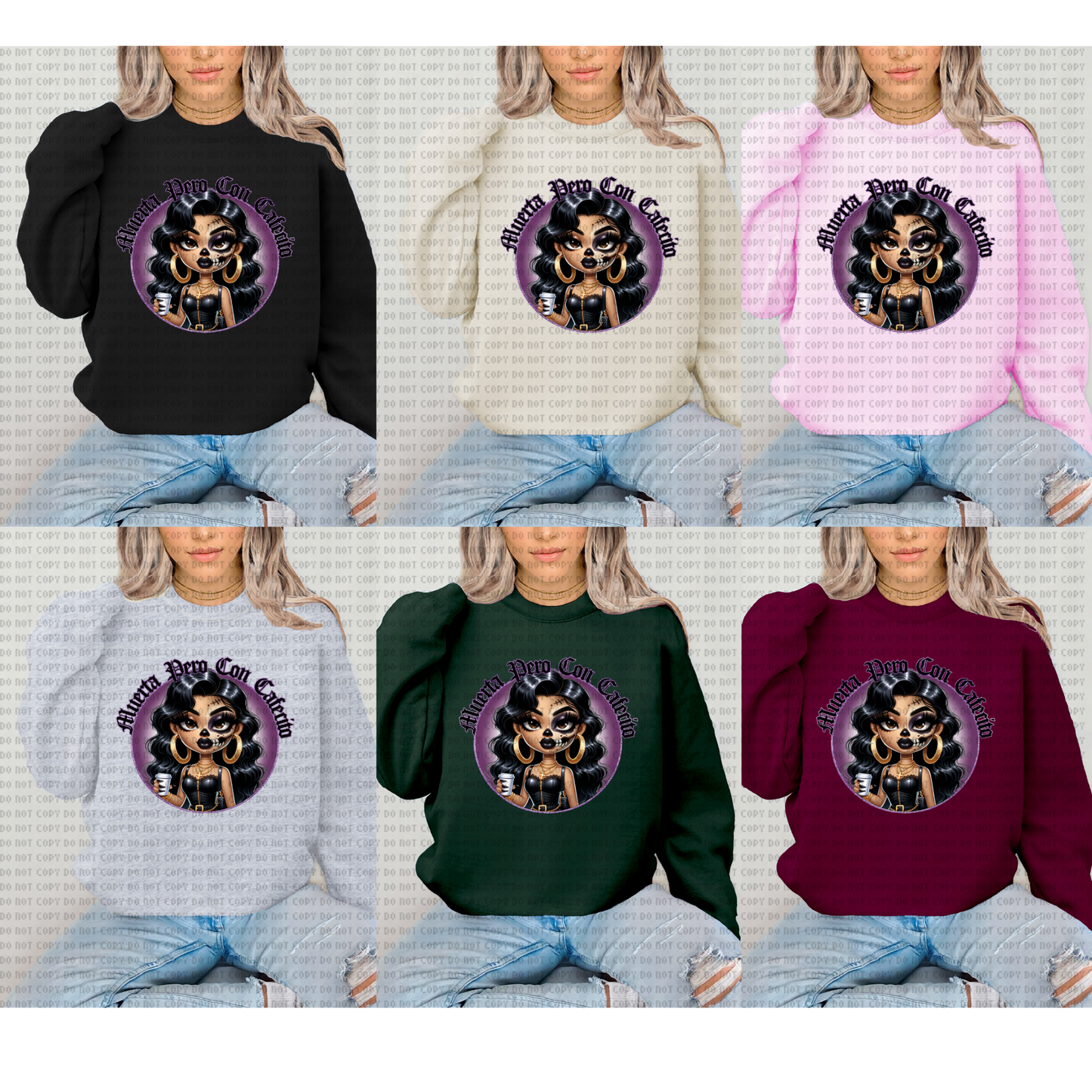MUERTA PERO CON CAFECITO UNISEX CREWNECK SWEATER