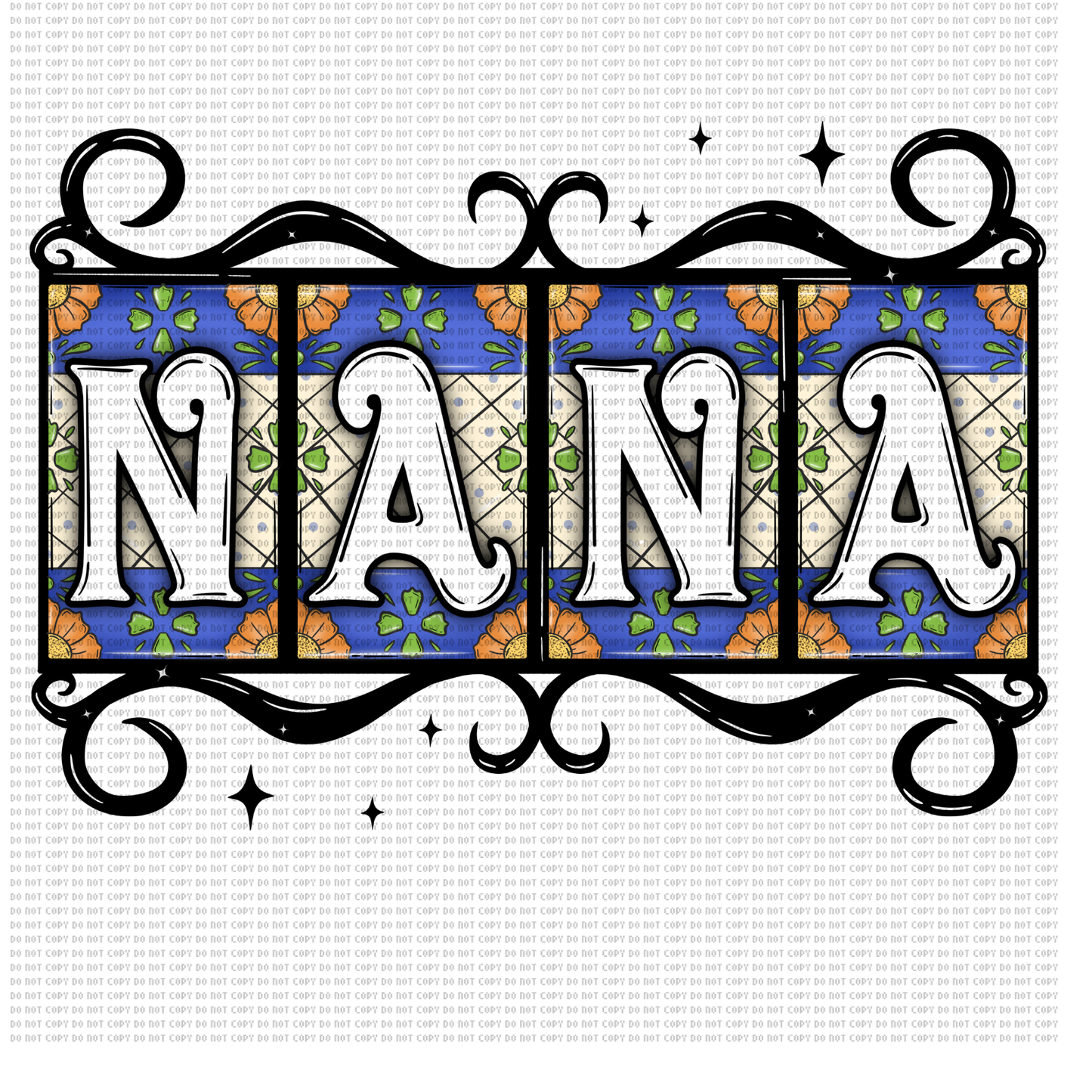 Nana blue Talavera DTF transfer