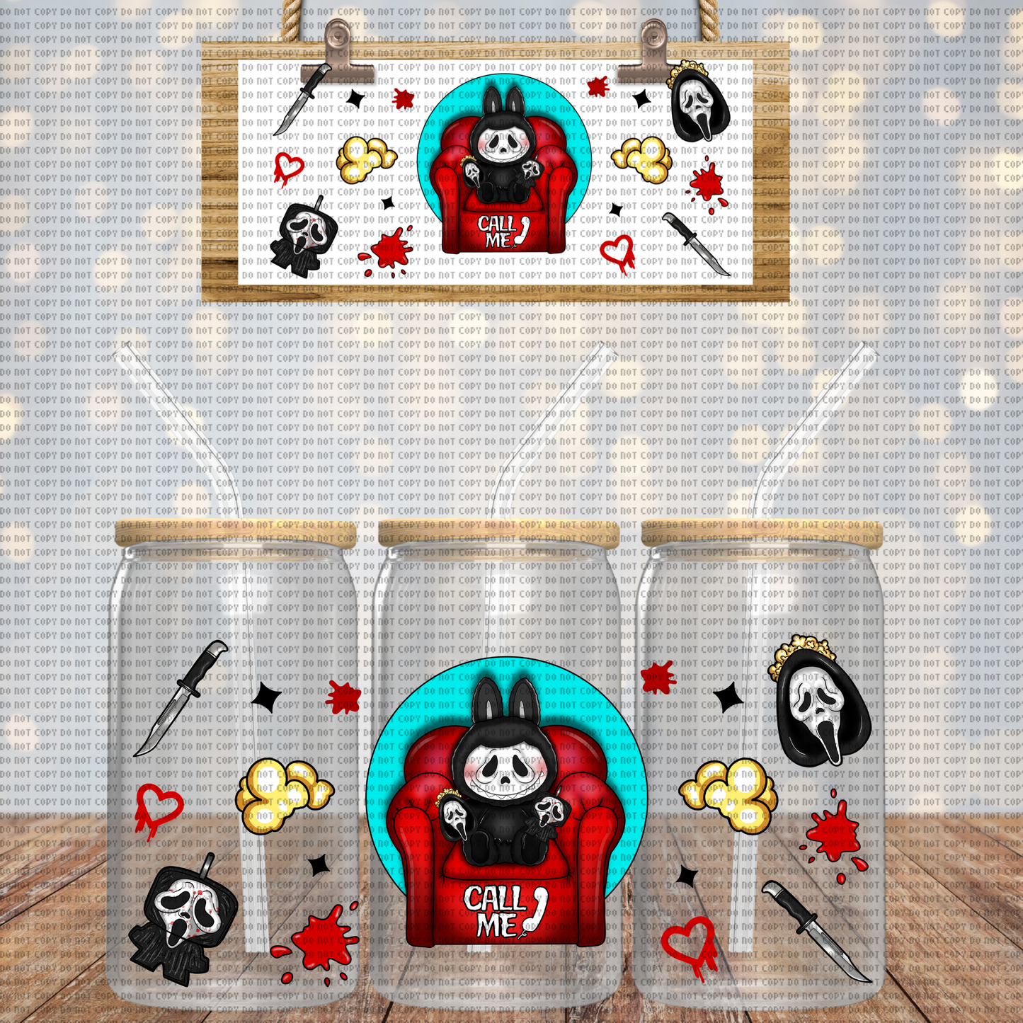 GHOST FACE LABUBU RED COUCH CUP WRAP