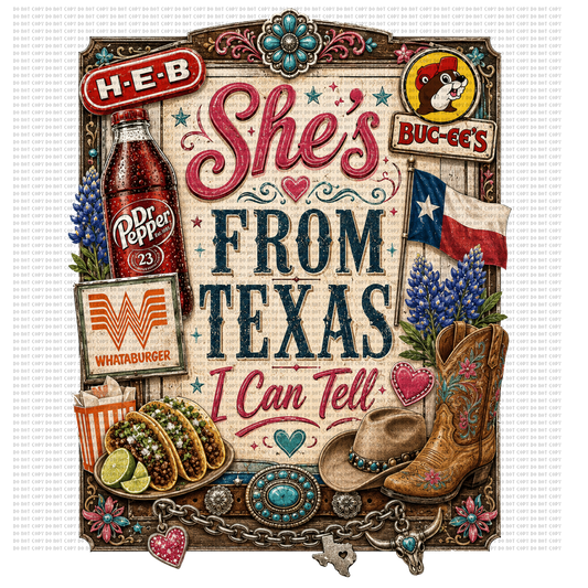 She’s from Texas Dr Pepper design 4 dtf transfer