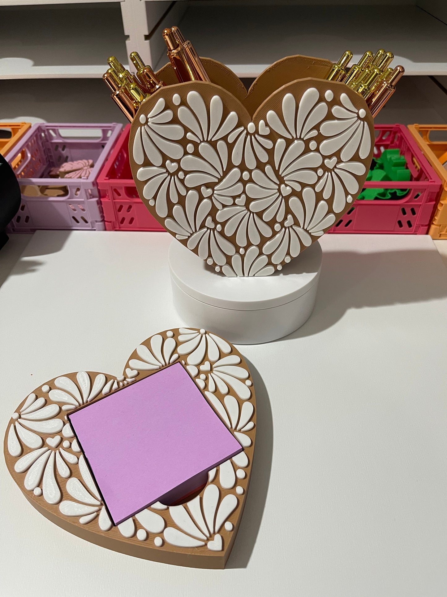 Heart Talavera pen & sticky note holder