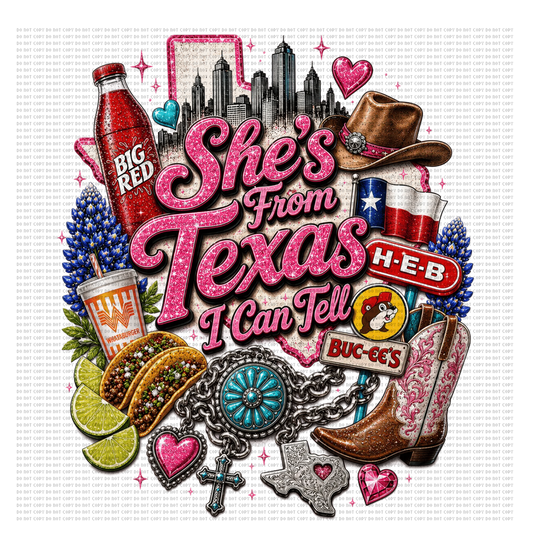 She’s from Texas big red design 1 dtf transfer