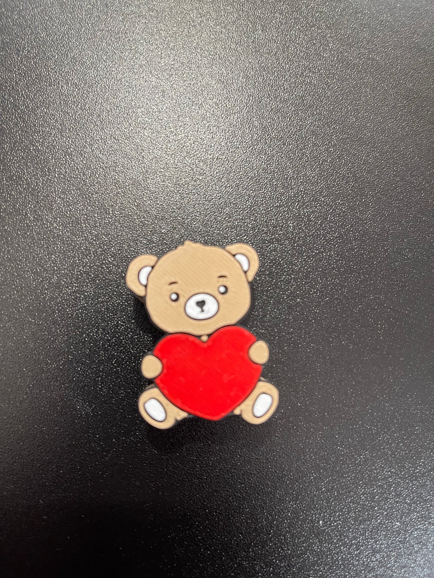 Cute bear with red heart straw topper standard size