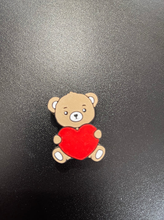 Cute bear with red heart straw topper standard size