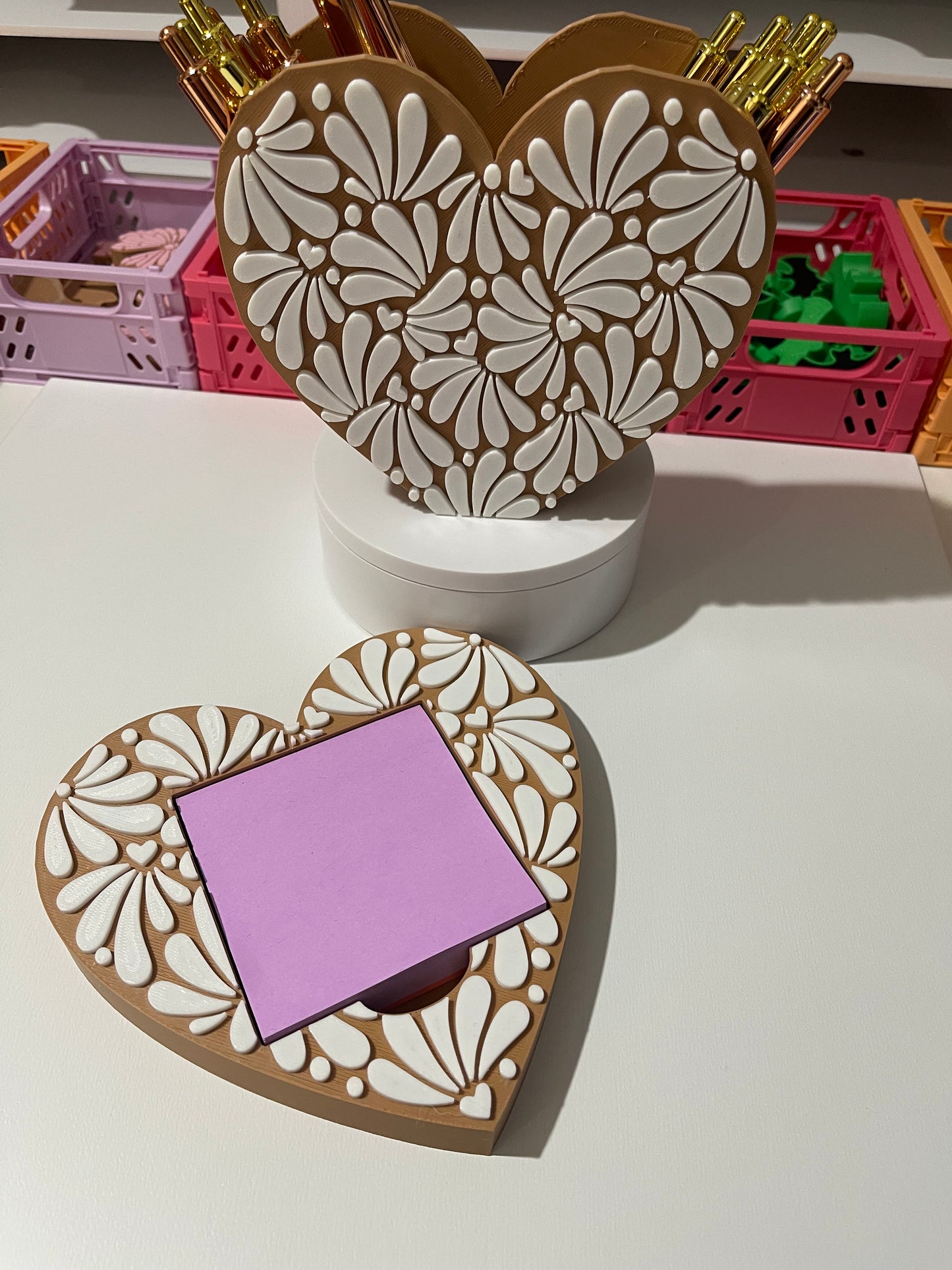 Heart Talavera pen & sticky note holder