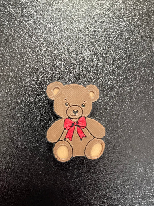 Cute bear with red bow straw topper standard size