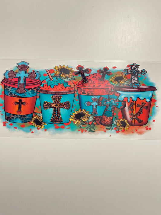 #115 cross turquoise coffees uvdtf cup wrap