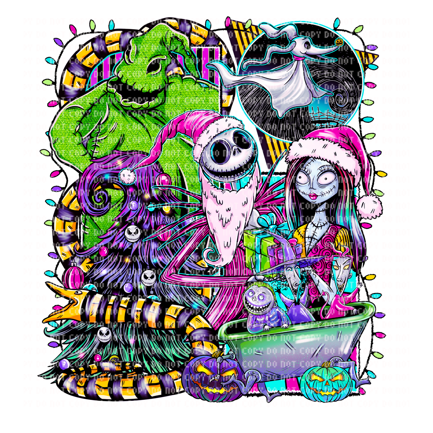 Jack & Sally nightmare before Christmas DTF transfer