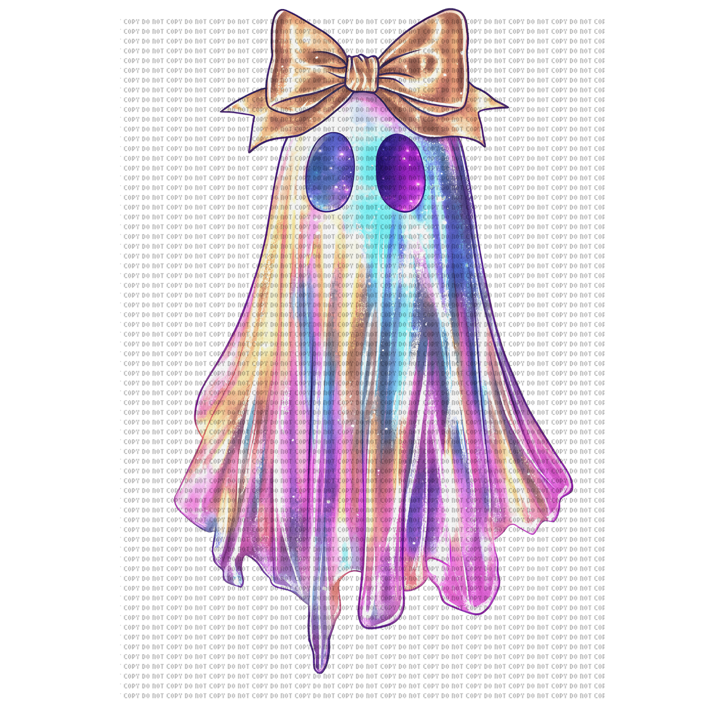 Iridescent ghost with bow DTF transfer