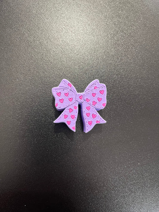 Purple bow with hearts straw topper standard size