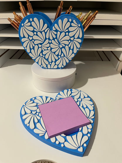 Heart Talavera pen & sticky note holder