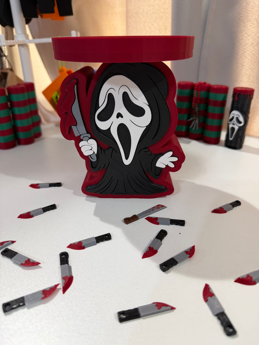Ghost face candle holder in red