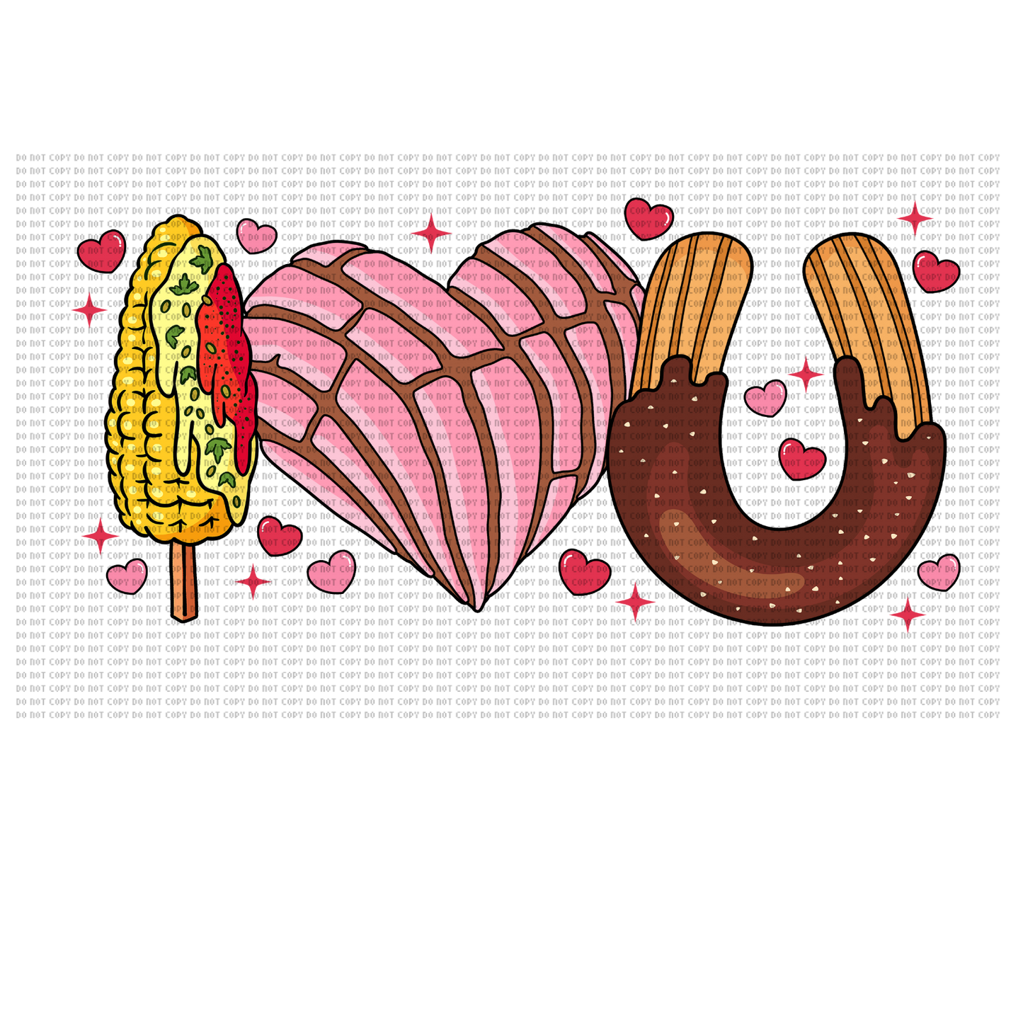 ELOTE, CONCHA AND CHURRO VALENTINE DTF TRANAFER