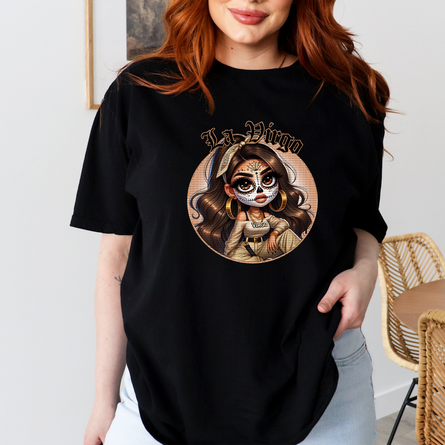 DIA DE LOS MUERTOS LA VIRGO BLACK T SHIRT