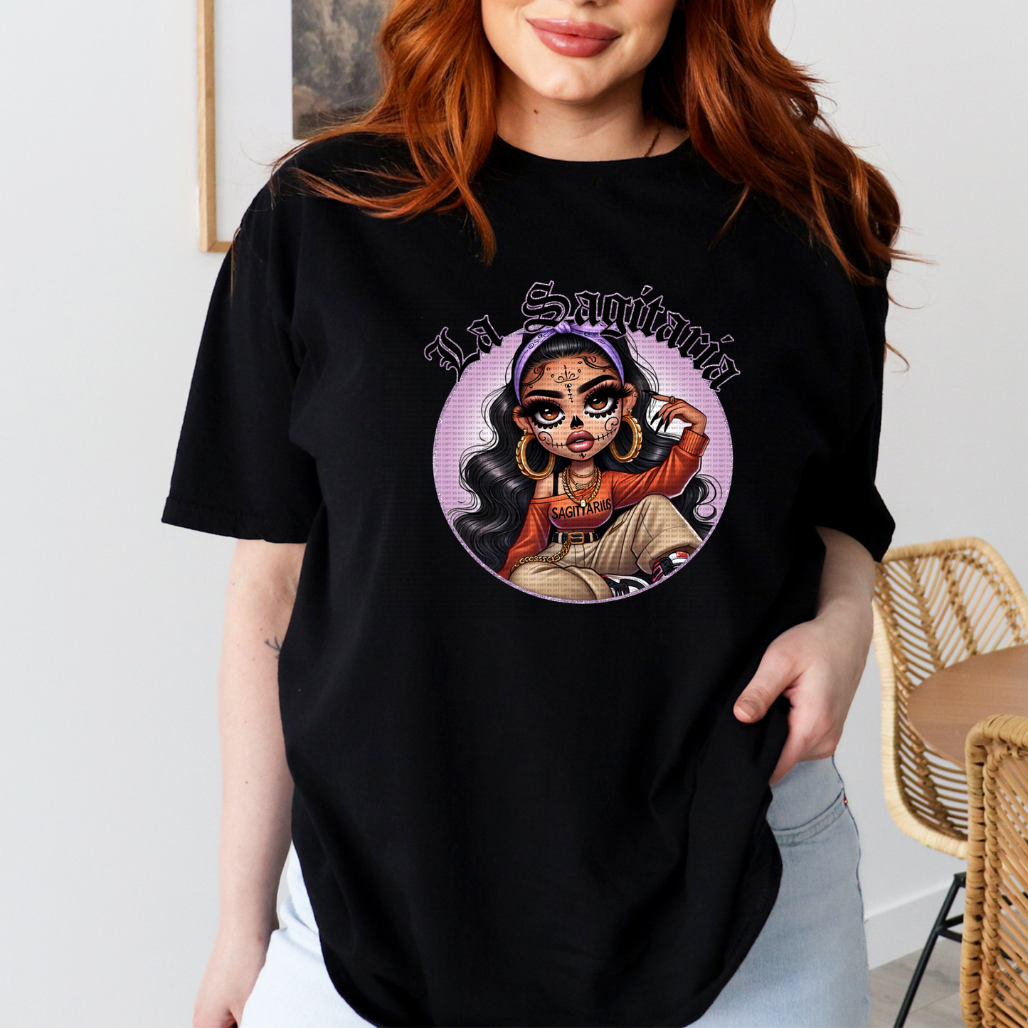 DIA DE LOS MUERTOS LA SAGITARIA BLACK T SHIRT