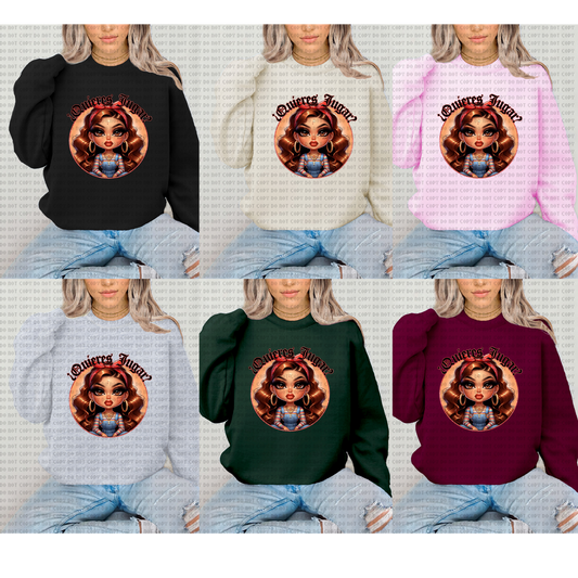 QUIERES JUGAR? ADULT UNISEX CREWNECK SWEATER